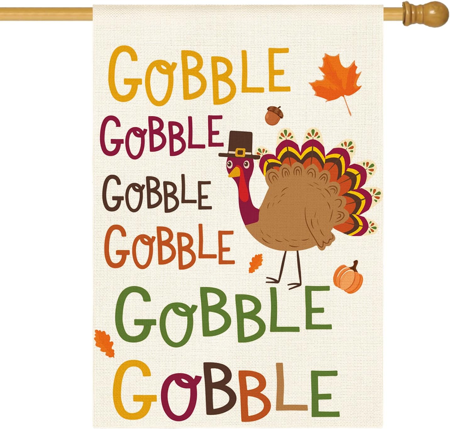 AVOIN colorlife Gobble Gobble Turkey House Flag 28 x 40 Inch Double Sided, Fall Thanksgiving Yard Outdoor Decorative Flag