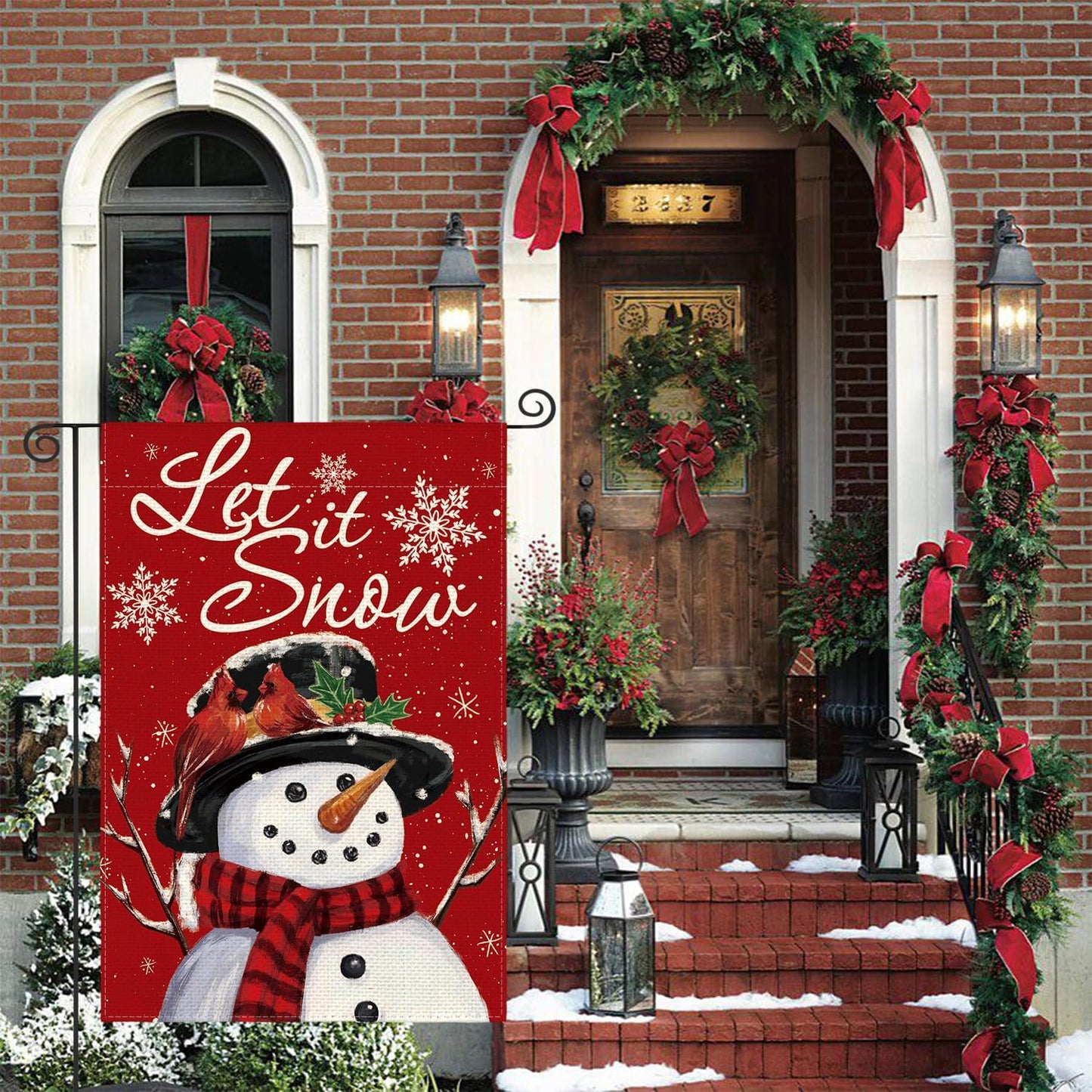 AVOIN colorlife Let It Snow Snowman Snowflake Christmas Garden Flag 12x18 Inch Double Sided, Red Winter Farmhouse Yard Outdoor Decorative Flag