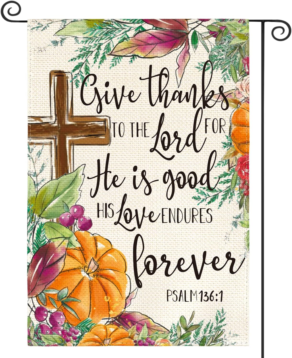 AVOIN colorlife Fall Thanksgiving Garden Flag 12x18 Inch Double Sided, Give Thanks to The Lord Harvest Holiday Yard Outdoor Decorative Flag