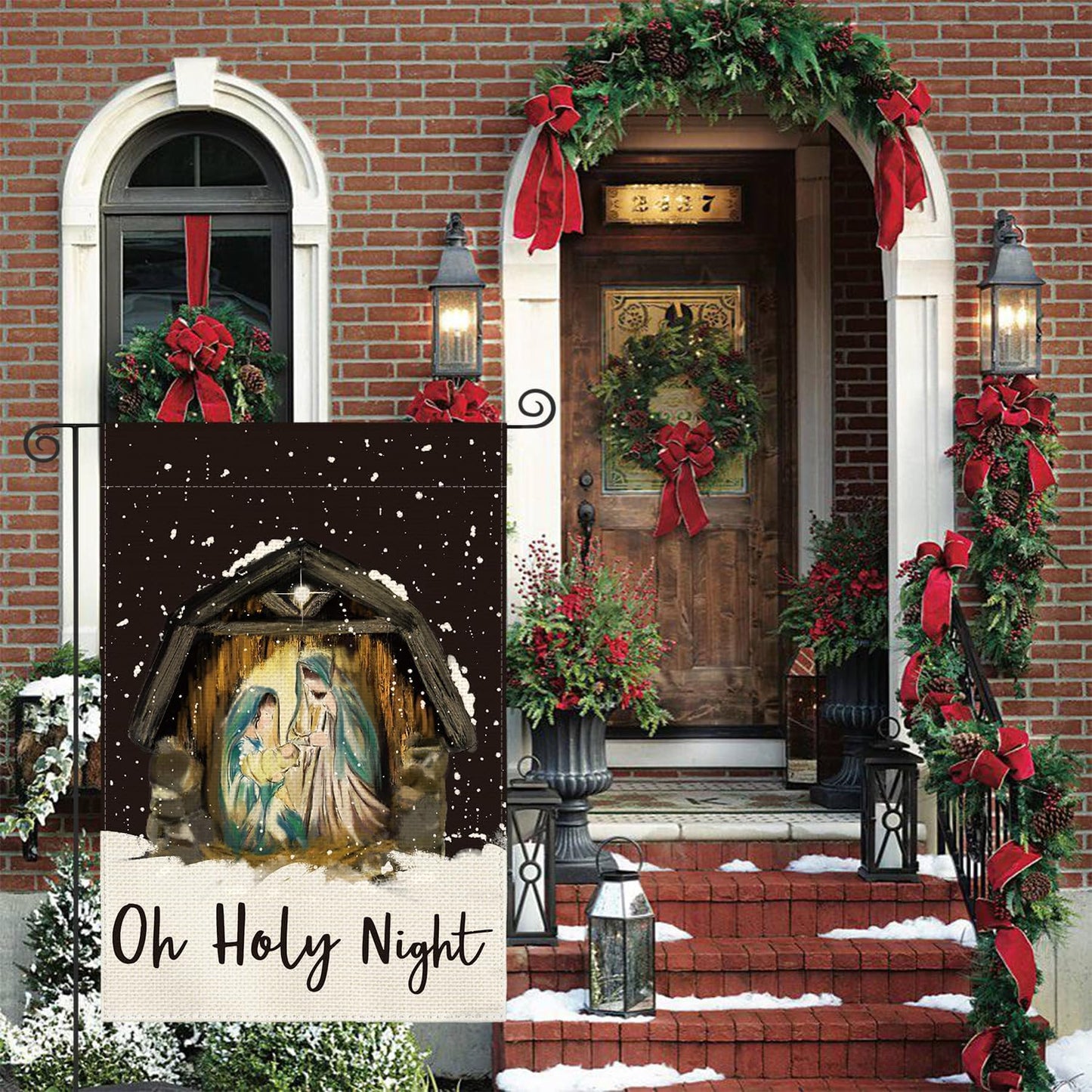 AVOIN colorlife Oh Holy Night Jesus Nativity Garden Flag 12 x 18 Inch Double Sided, Christmas Winter Holiday Christian Yard Outdoor Decorative Flag