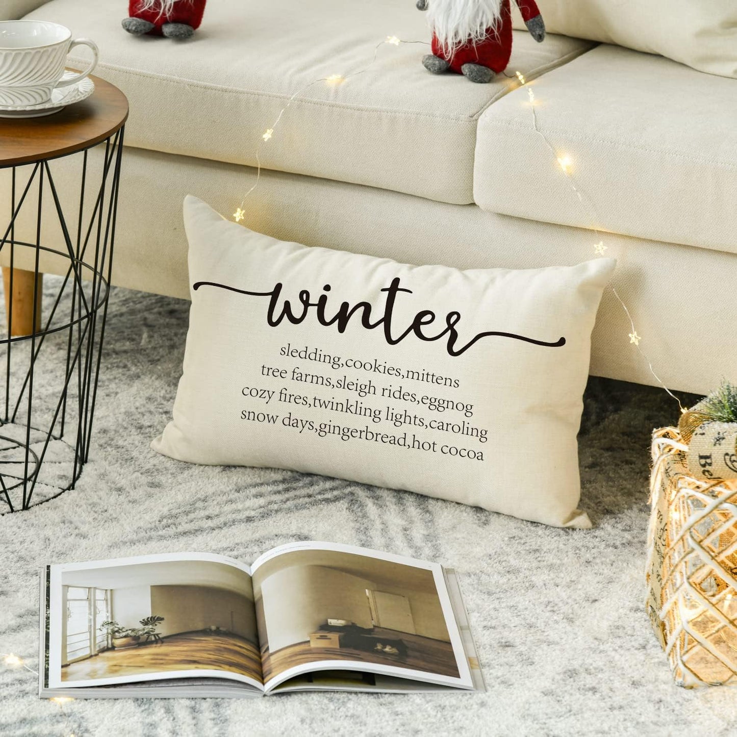 AVOIN colorlife Winter Saying Throw Pillow Cover, 12 x 20 Inch Christmas Holiday Party Cushion Case Decoration for Sofa Couch