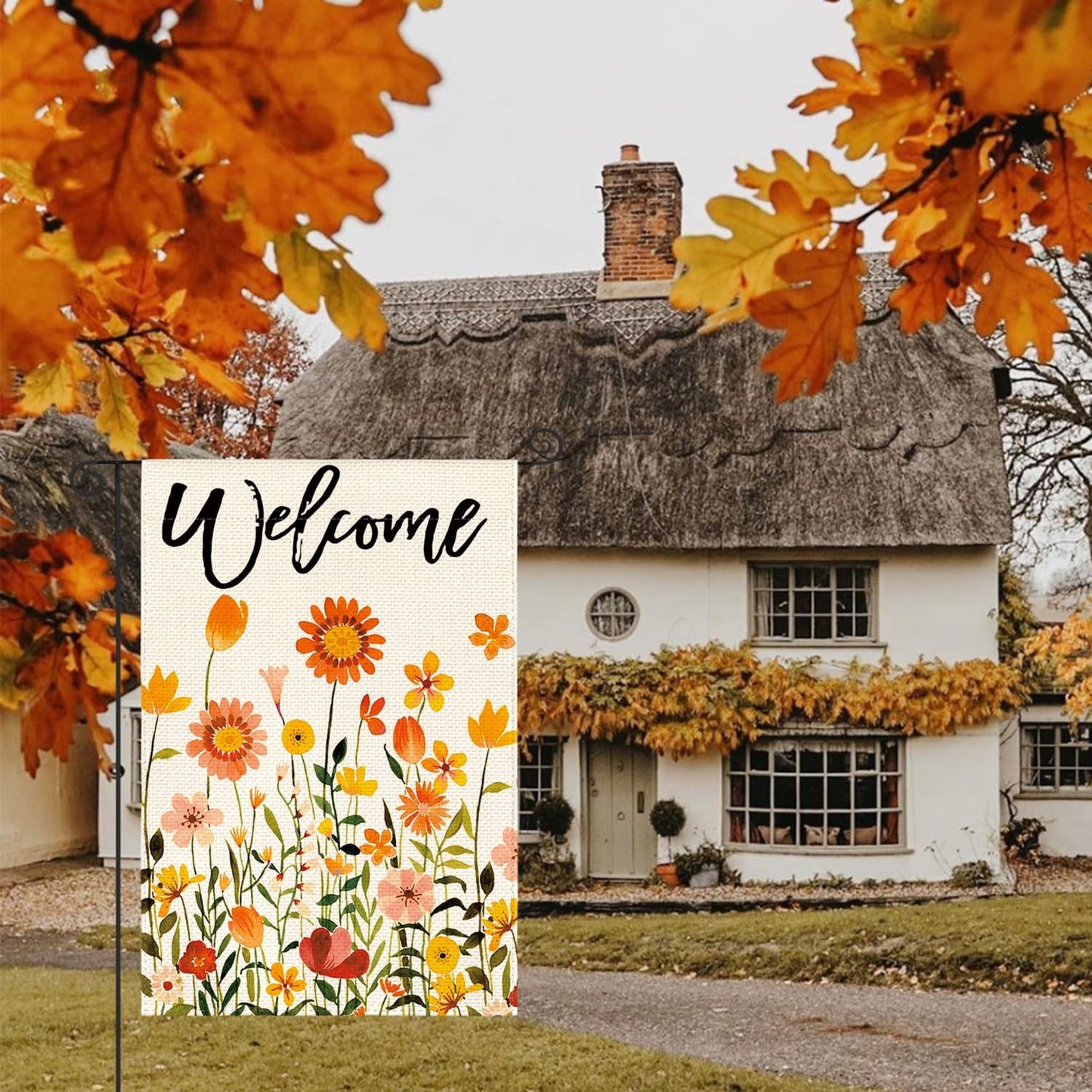 AVOIN It's Fall Y'all Watercolor Pumpkin Maple Leaves Acorn Wood Garden Flag Vertical Double Sized, Autumn Farmhouse Thanksgiving Yard Outdoor Decoration 12.5 x 18 Inch