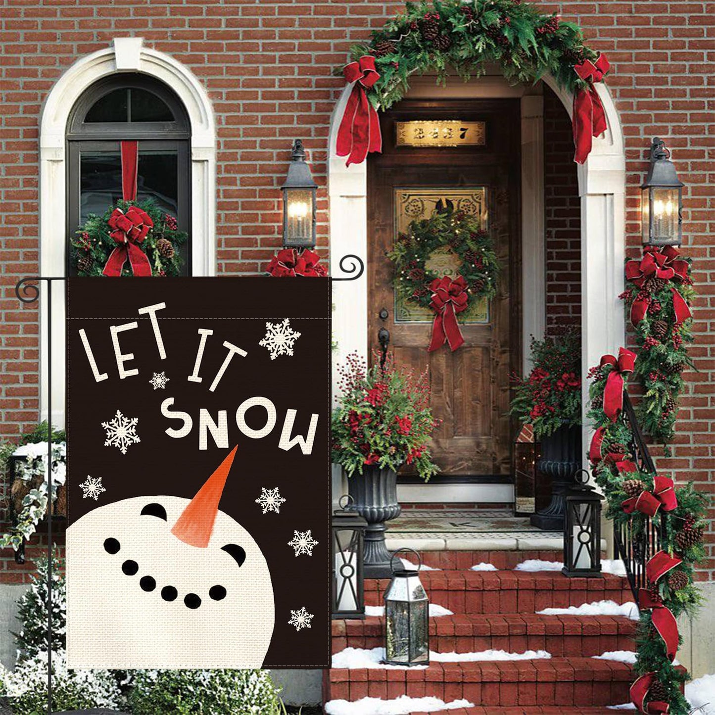 AVOIN colorlife Let It Snow Snowman Snowflake Garden Flag 12 x 18 Inch Double Sided Outside, Christmas Winter Holiday Yard Outdoor Decorative Flag