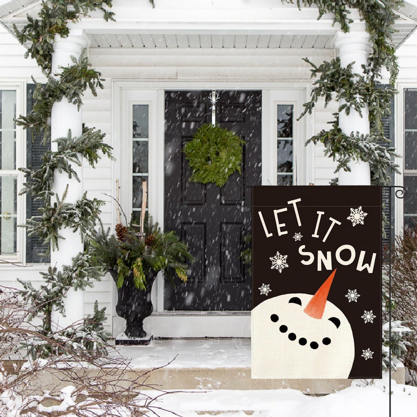 AVOIN colorlife Let It Snow Snowman Snowflake Garden Flag 12 x 18 Inch Double Sided Outside, Christmas Winter Holiday Yard Outdoor Decorative Flag