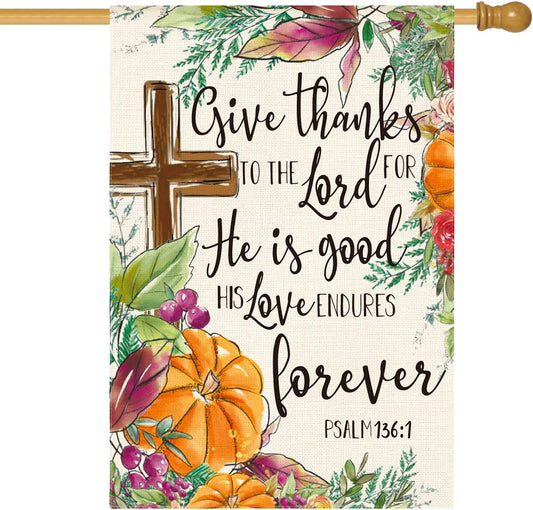 AVOIN colorlife Fall Thanksgiving House Flag 28x40 Inch Double Sided, Give Thanks to The Lord Harvest Holiday Yard Outdoor Decorative Flag