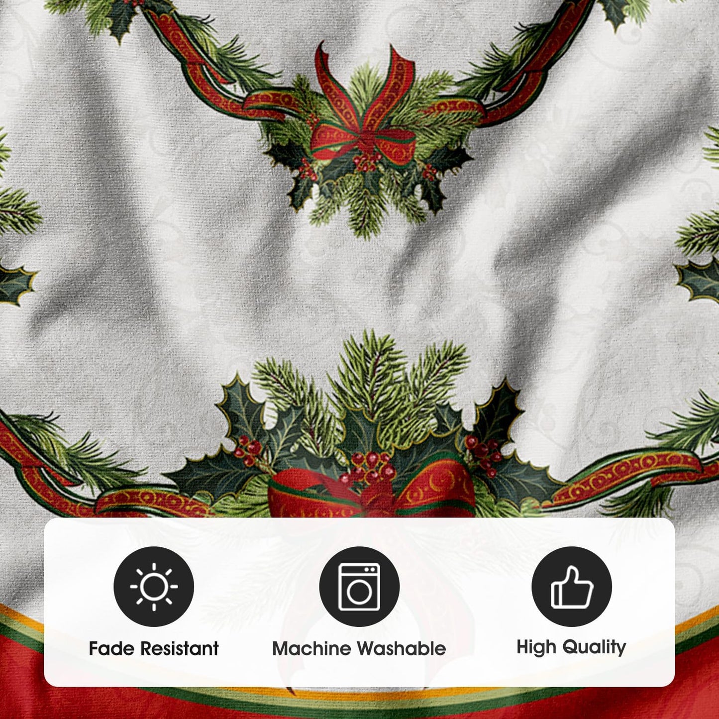 AVOIN colorlife Christmas Tree Skirt 48 Inch, Christmas Ribbon Holly Winter Holiday Tree Mat Decoration