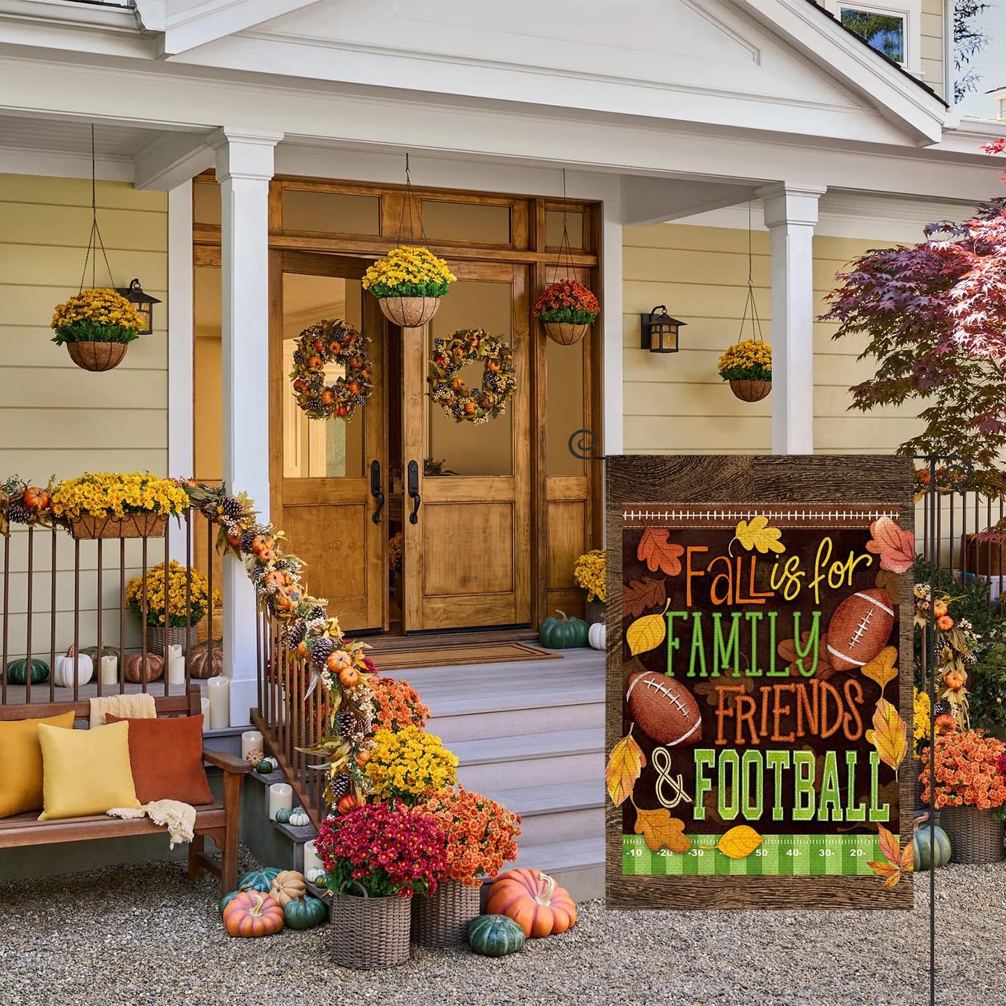 AVOIN colorlife Fall Football Garden Flag 12 x 18 Inch Double Sided, Fall Is For Family Friends Football Autumn Seasonal Holiday Yard Outdoor Decoration