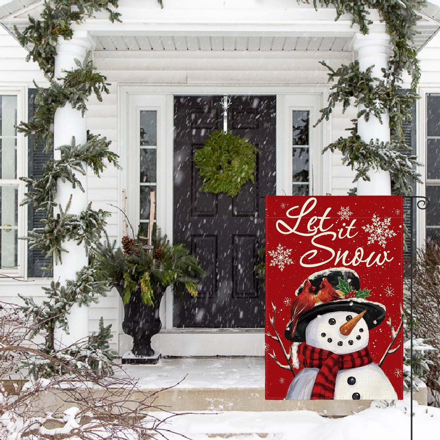 AVOIN colorlife Let It Snow Snowman Snowflake Christmas Garden Flag 12x18 Inch Double Sided, Red Winter Farmhouse Yard Outdoor Decorative Flag