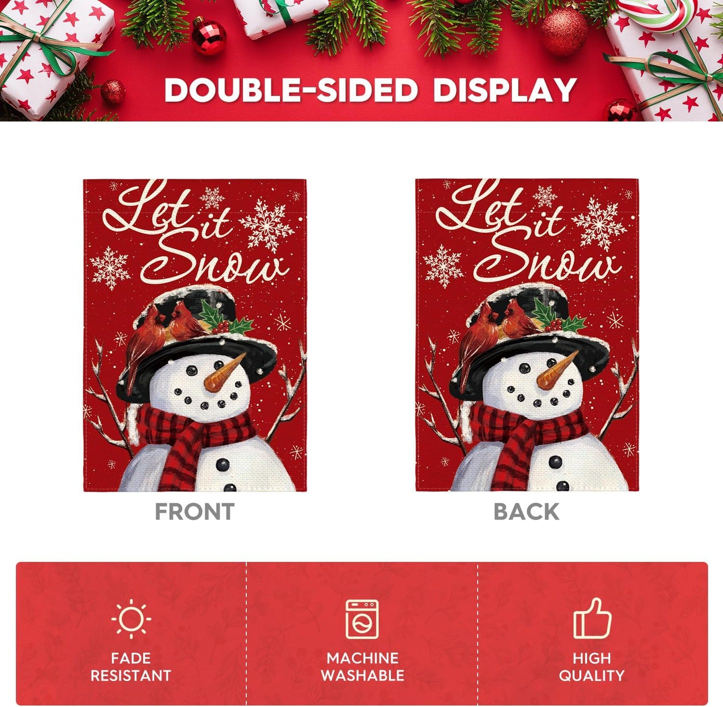 AVOIN colorlife Let It Snow Snowman Snowflake Christmas Garden Flag 12x18 Inch Double Sided, Red Winter Farmhouse Yard Outdoor Decorative Flag