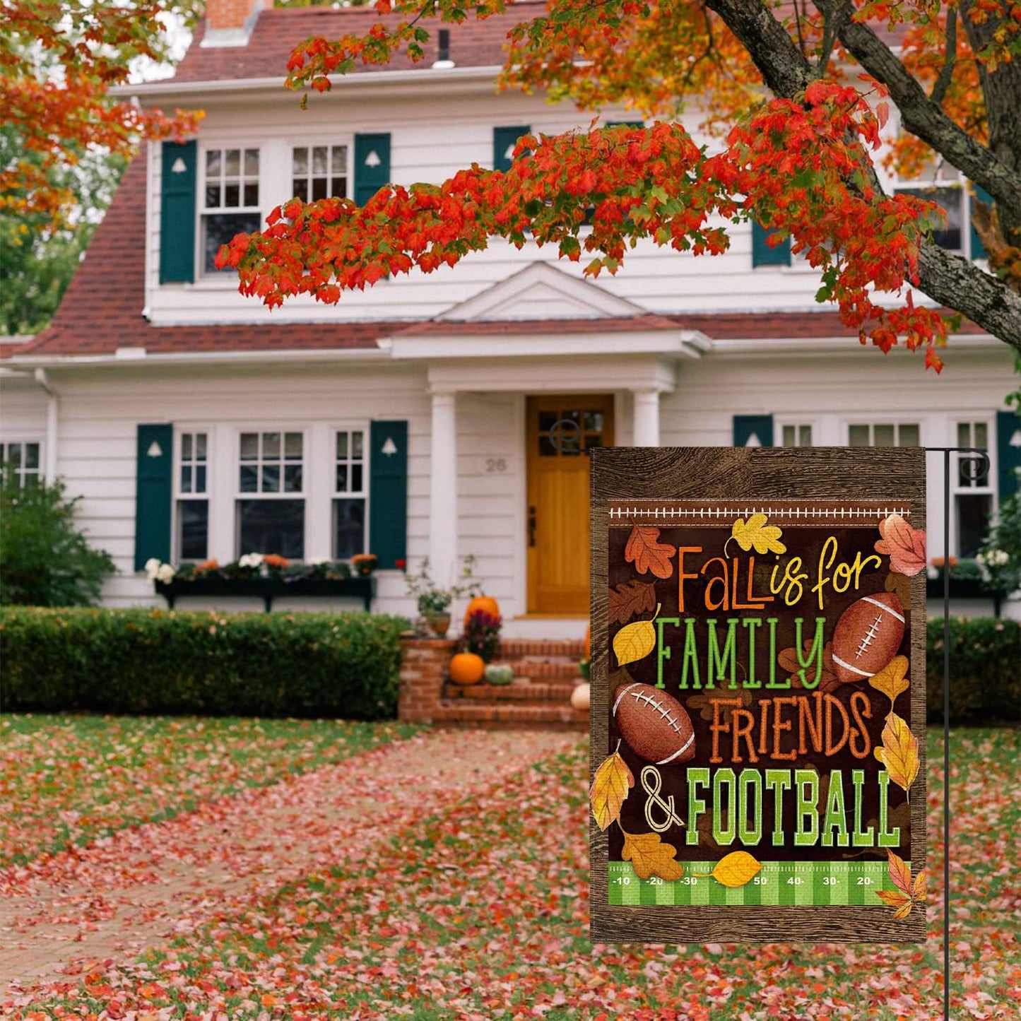 AVOIN colorlife Fall Football Garden Flag 12 x 18 Inch Double Sided, Fall Is For Family Friends Football Autumn Seasonal Holiday Yard Outdoor Decoration