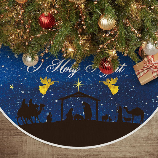 AVOIN colorlife O Holy Night Jesus Golden Angel Christmas Tree Skirt, Nativity Xmas Holiday Tree Mat Indoor Outdoor Decoration 48 Inch